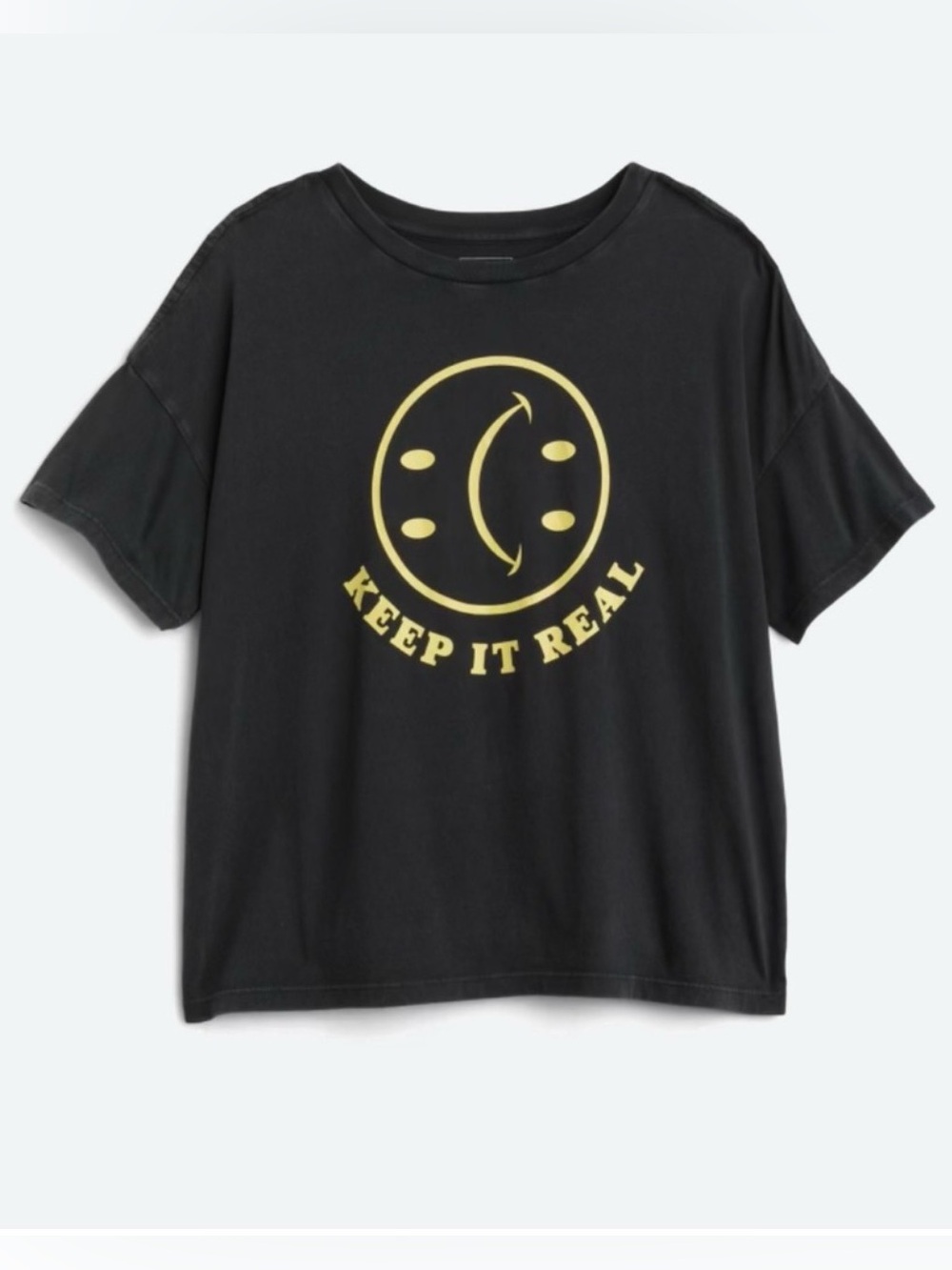 Nomad Bixby Black Oversized Graphic Tee with Yellow 'Keep It Real' Print